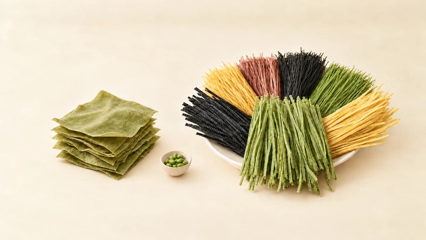 Assorted dry bean pasta from the edamame, soybean and black soybean families